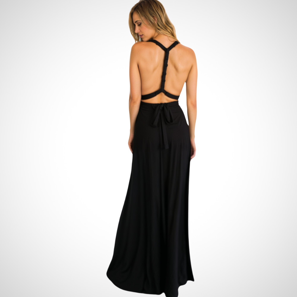 Elegant wrap maxi dress with a feminine fit – Celine-Black-S-Nora Luxe