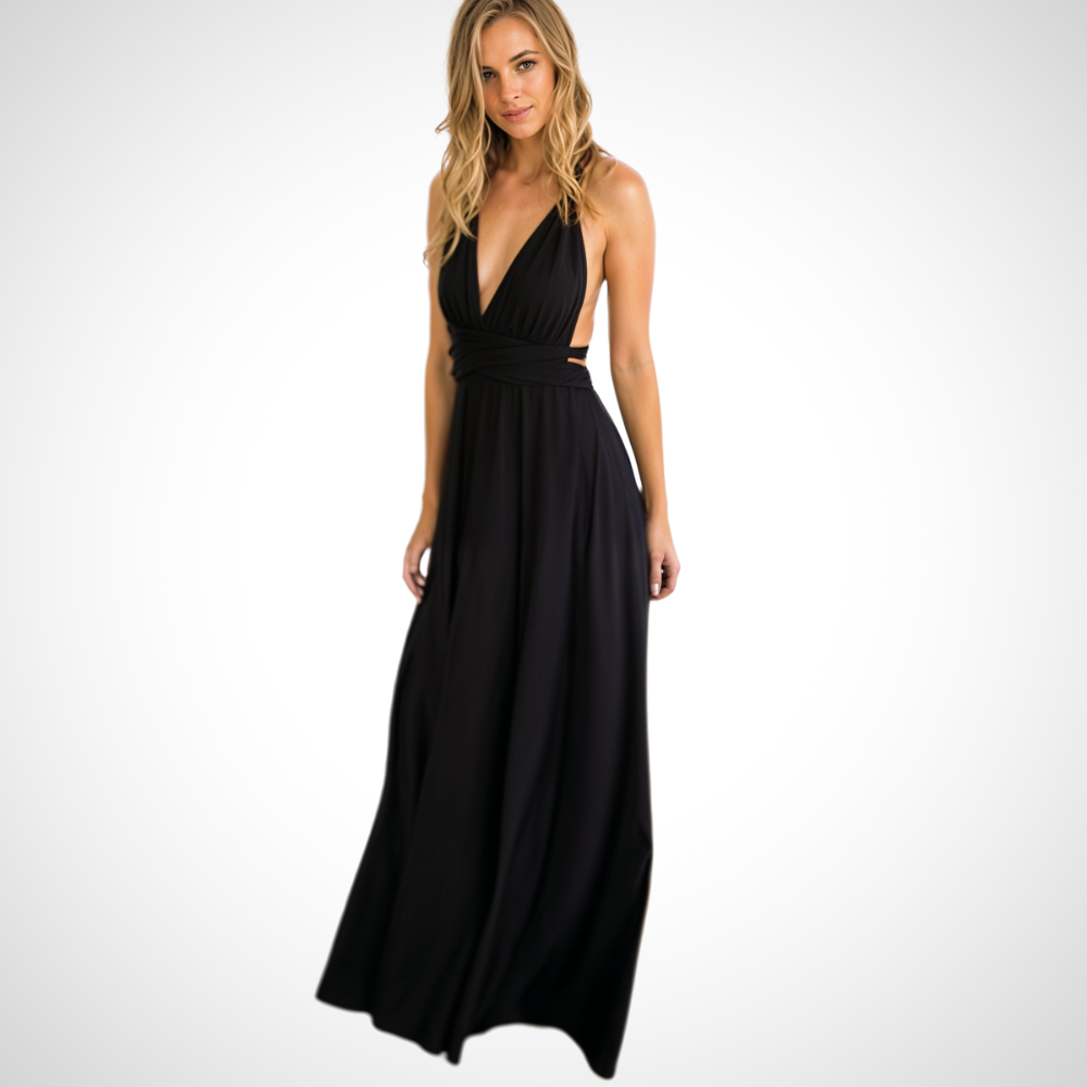 Elegant wrap maxi dress with a feminine fit – Celine-Black-S-Nora Luxe