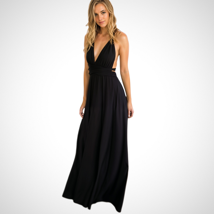 Elegant wrap maxi dress with a feminine fit – Celine-Black-S-Nora Luxe