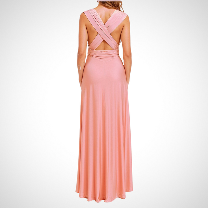 Elegant wrap maxi dress with a feminine fit – Celine-Pink-S-Nora Luxe