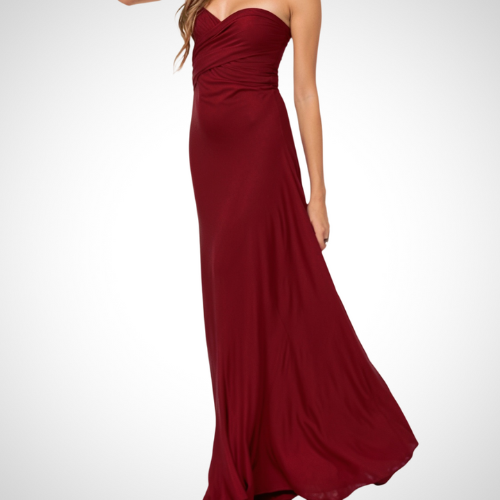 Elegant wrap maxi dress with a feminine fit – Celine-Wine red-S-Nora Luxe