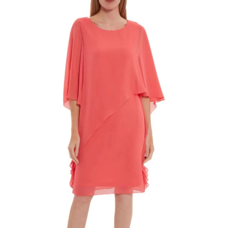 Fuchsia Chiffon-Kleid Damen, knielang, fließend, elegantes Design, Sommermode.