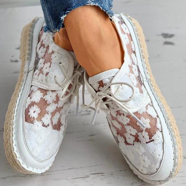 Embroidered Flower Shoes with Supportive Footbed – Lucine-White-3-State of Style