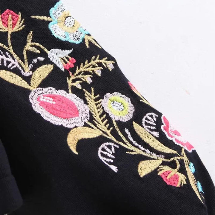Embroidered Flowers Sweater - Alina-Black-XS-Nora Luxe