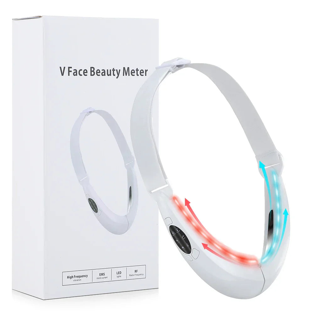 EMS FACE LIFT WITH LED THERAPY - SLIMMER FACE AND DOUBLE CHIN REMOVAL-White-Nora Luxe