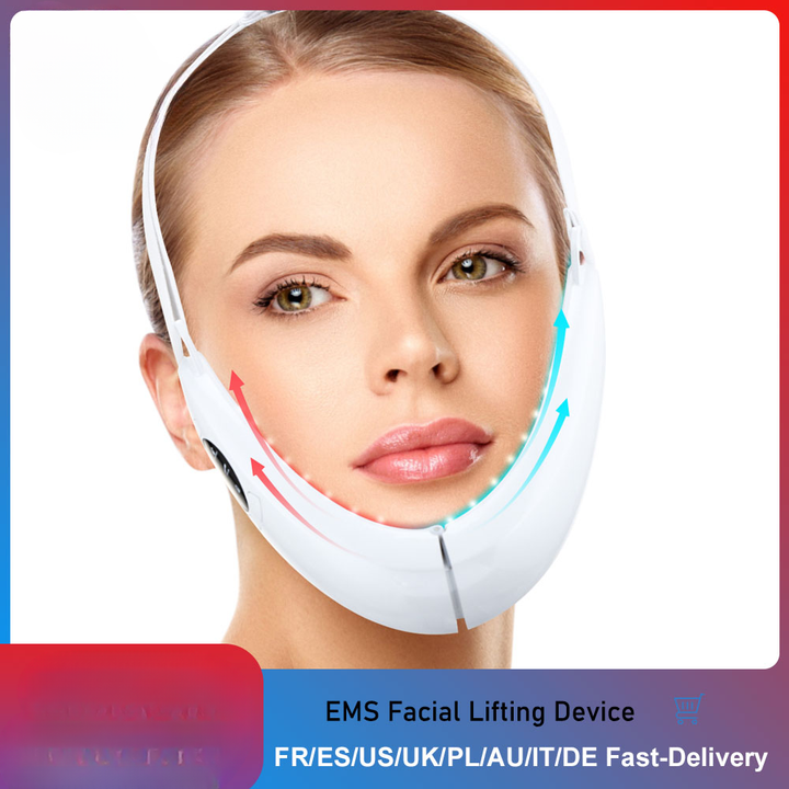 EMS FACE LIFT WITH LED THERAPY - SLIMMER FACE AND DOUBLE CHIN REMOVAL-White-Nora Luxe
