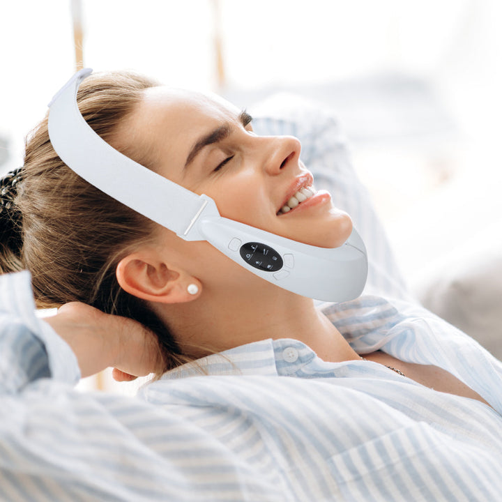 EMS FACE LIFT WITH LED THERAPY - SLIMMER FACE AND DOUBLE CHIN REMOVAL-White-Nora Luxe