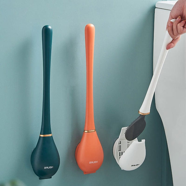 Silicone toilet brush with wall holder & drip tray – Clevora