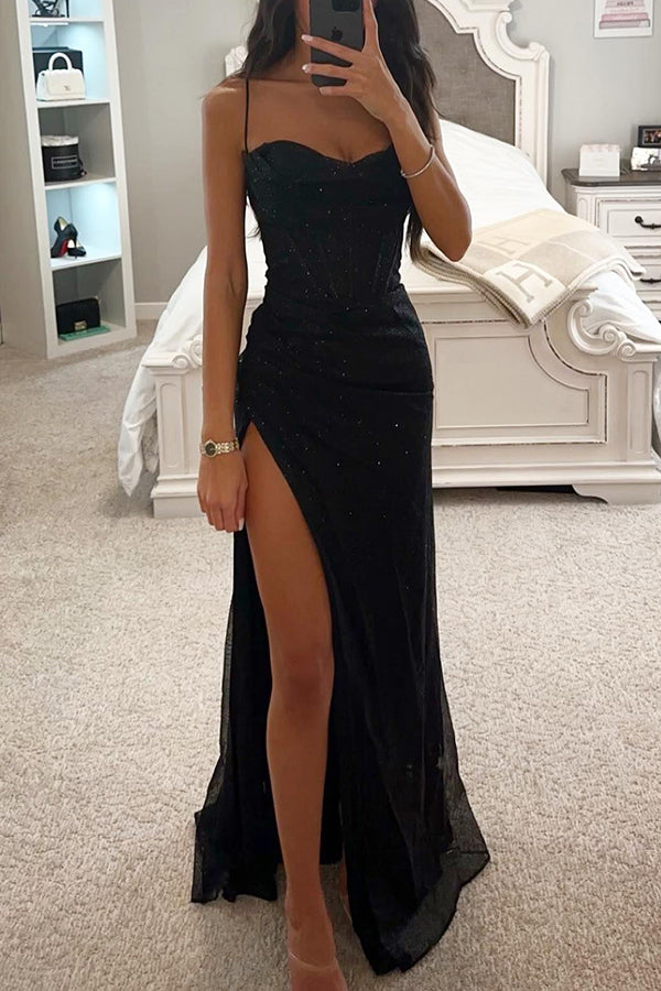 Evening dress with glitter and thigh slit for ladies - Lorena-Black-S-Nora Luxe