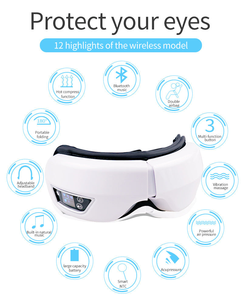 EYE MASSAGE DEVICE - AIR PRESSURE, VIBRATION & WARM COMPRESSION WITH BLUETOOTH MUSIC-Nora Luxe