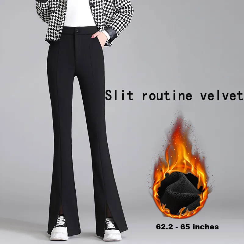 Plus-size black flared pants with slit — Fall Edition