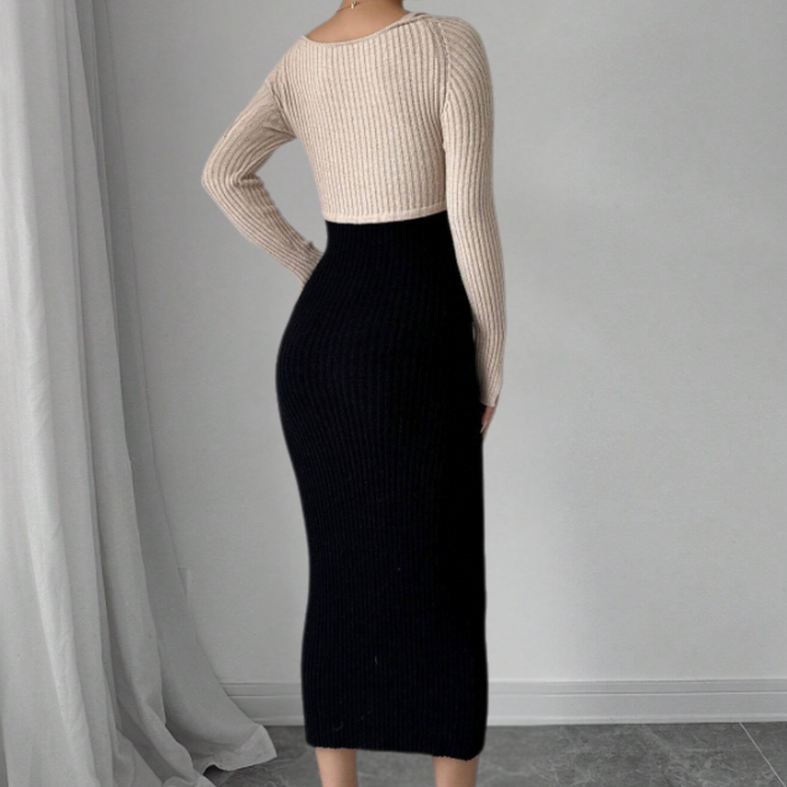 Falling Black Maxi Dress with Long Sleeves - Leona-XS-Nora Luxe