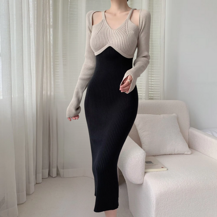 Falling Black Maxi Dress with Long Sleeves - Leona-XS-Nora Luxe