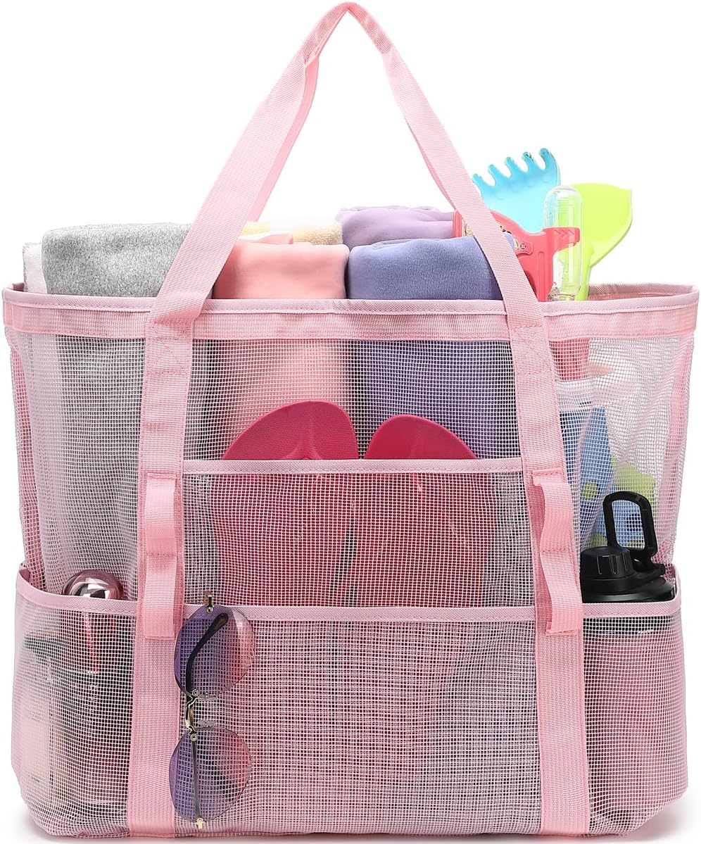 Buy 1, Get 1 FREE – Extra Large Clear Mesh Beach Tote with 8 Pockets – ClearWave