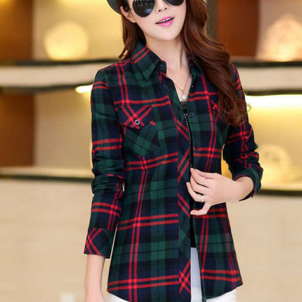 Fashionable Blouse with Check Pattern - Sienna-Red-XS-Nora Luxe