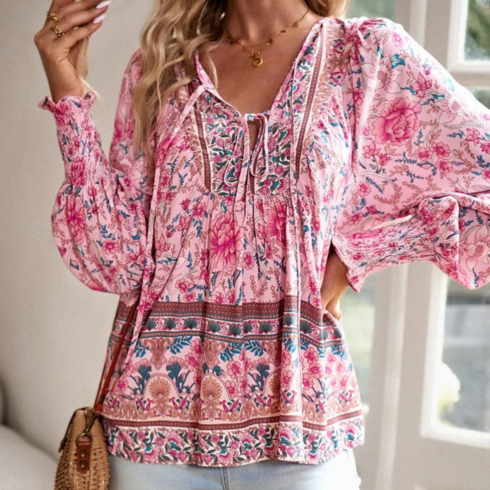 Fashionable Blouse with Floral Print for Women - Valerie-XS-Nora Luxe
