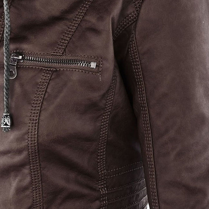 Fashionable Leather Jacket - Zara-Khaki-S-Nora Luxe