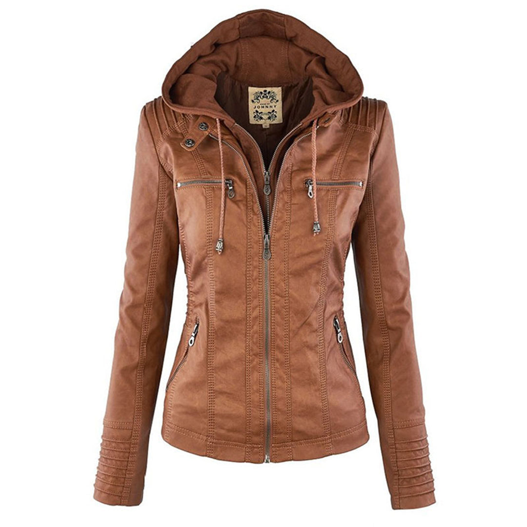 Fashionable Leather Jacket - Zara-Khaki-S-Nora Luxe