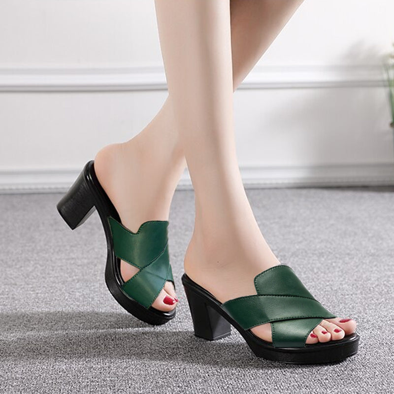 Fashionable platform sandals with block heel – Valeria-Green-3-Nora Luxe