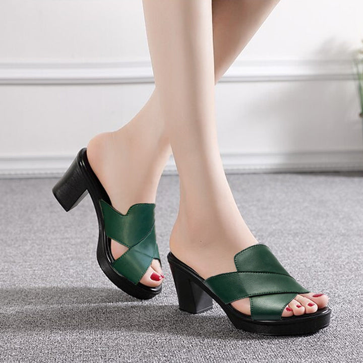 Fashionable platform sandals with block heel – Valeria-Green-3-Nora Luxe