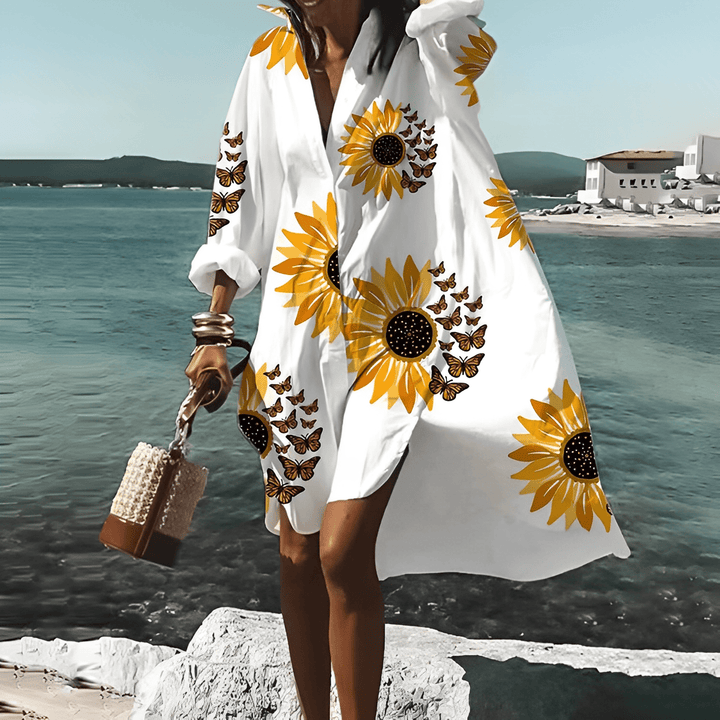 Fashionable Print Midi Dress with Unique Pattern - Mia Belle-Yellow-S-50% DISCOUNT!-Nora Luxe
