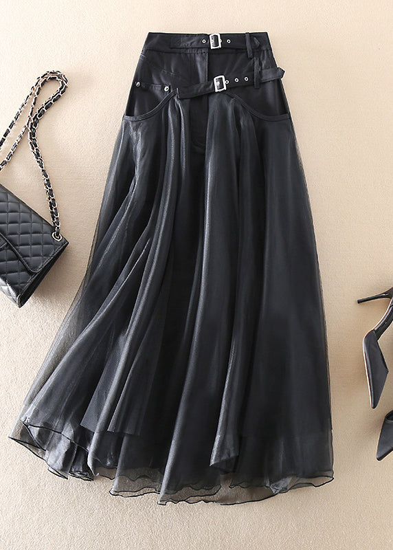 Fashionable Tulle Patchwork Long Skirt - Allegra-Black-S-Nora Luxe