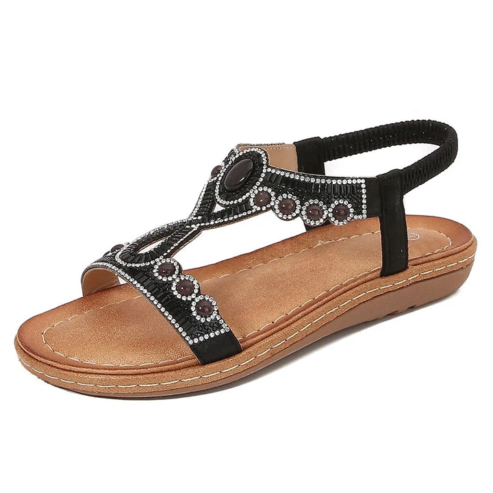 Fashionable women's sandals with rhinestones and glitter – summer shoes for parties and leisure.-Black-3.5-The Livary