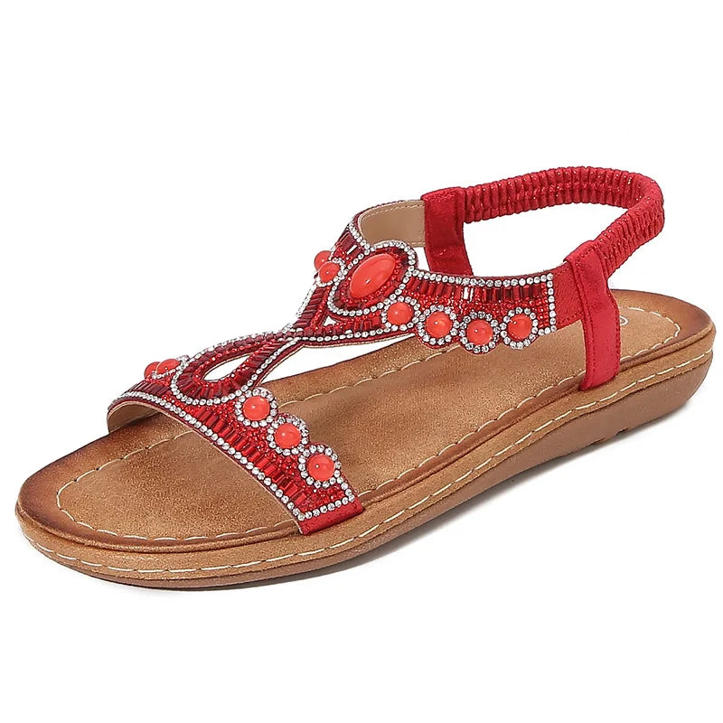 Fashionable women's sandals with rhinestones and glitter – summer shoes for parties and leisure.-Red-3.5-The Livary