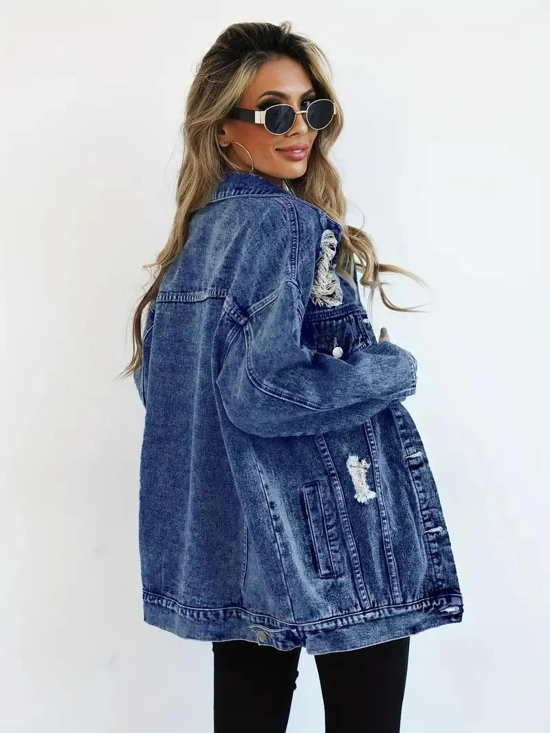 Waterproof & Lined Oversized Women's Denim Jacket with Hood – Autumn Magic Talia