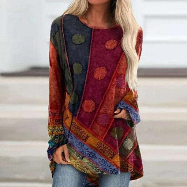 Feminine autumn sweater with vintage flair – Elisa-Grey Red-S-Nora Luxe