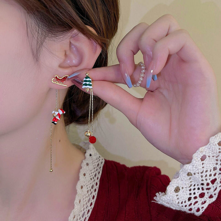 Festive Santa Tassel Earrings | Long Christmas Dangle Jewellery-CHRISTMAS TREE-Nora Luxe