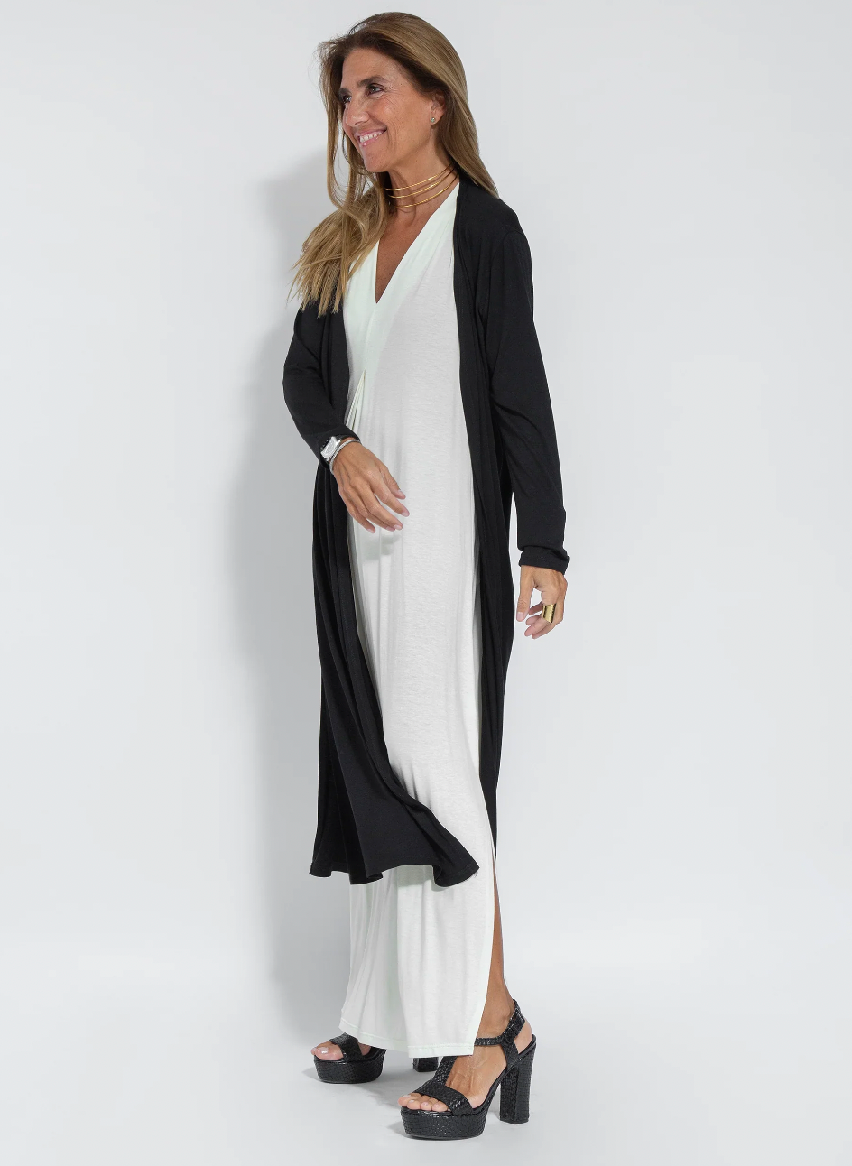 Figure-hugging dress with waistcoat – Valentina-White dress + vest in black-S-Nora Luxe