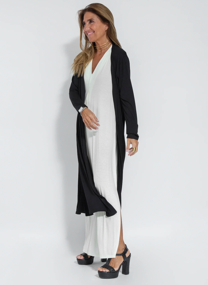 Figure-hugging dress with waistcoat – Valentina-White dress + vest in black-S-Nora Luxe