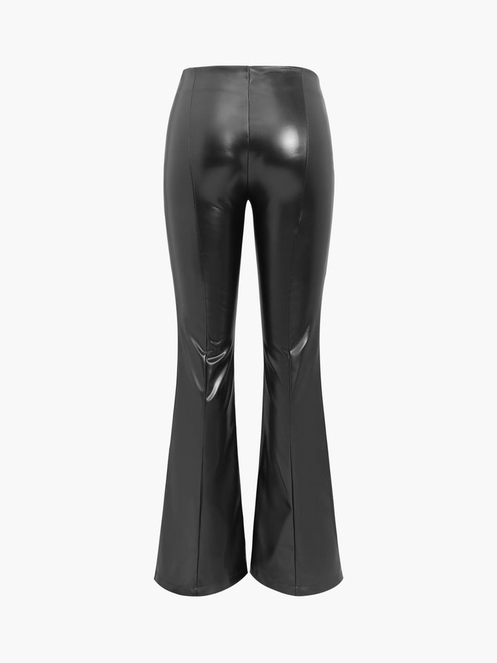 Flared Ladies Trousers in Imitation Leather - Sofia-Black-XS-Nora Luxe