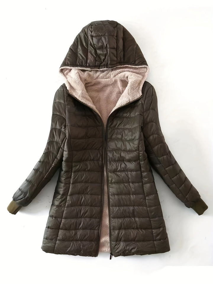 Fleece Lined Women's Jacket with Zip - Eliza-Black-XS-Nora Luxe