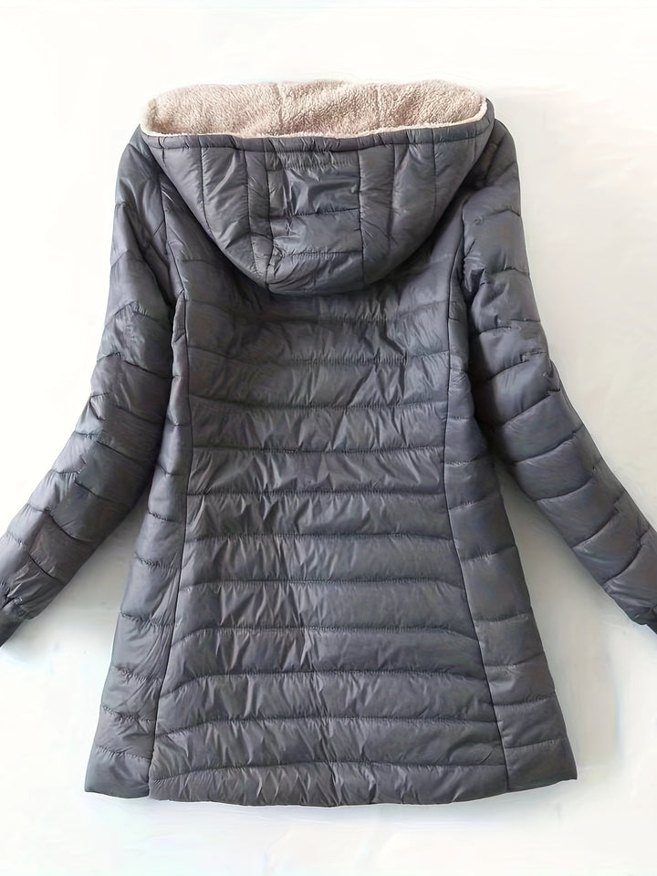 Fleece Lined Women's Jacket with Zip - Eliza-Black-XS-Nora Luxe