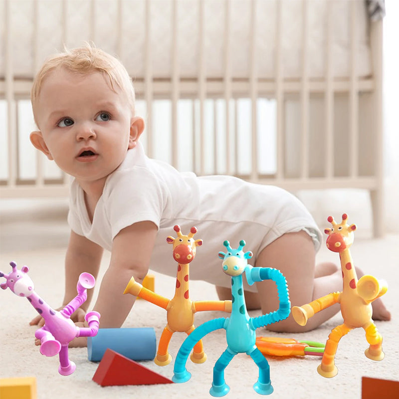 Flexible Giraffe Toy with Suction Cup - StretchyGiraffe-Pink-Without Lights-Nora Luxe