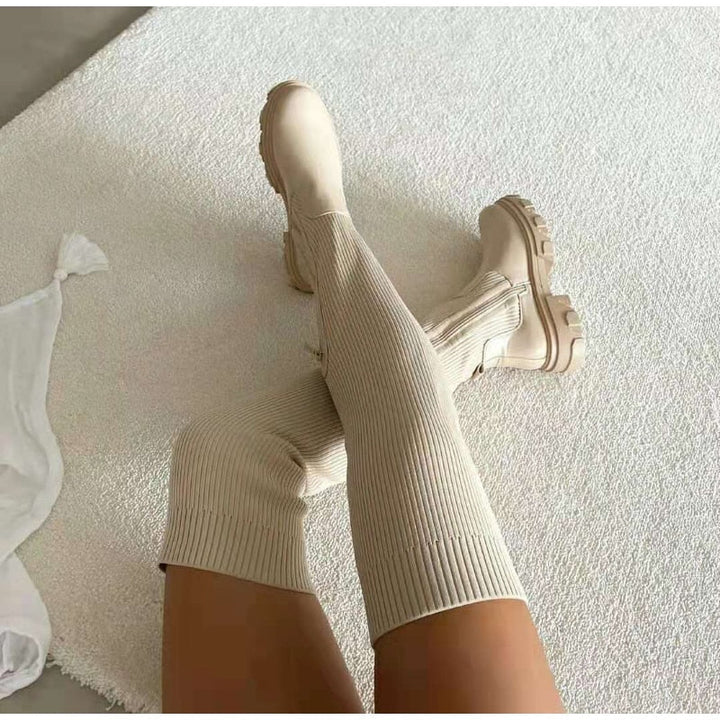 Flexible High Boots with Zipper - Nova-Beige-4.0-Nora Luxe