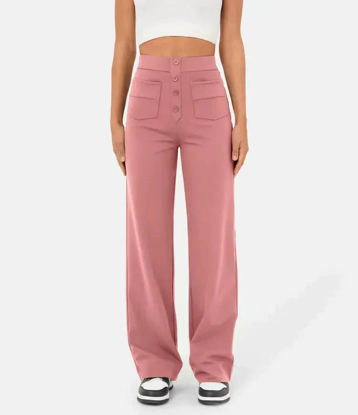 Flexible High-Waisted Trousers - Luna-Pink-S (36)-Nora Luxe