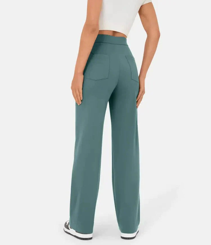 Flexible High-Waisted Trousers - Luna-Stone Green-S (36)-Nora Luxe