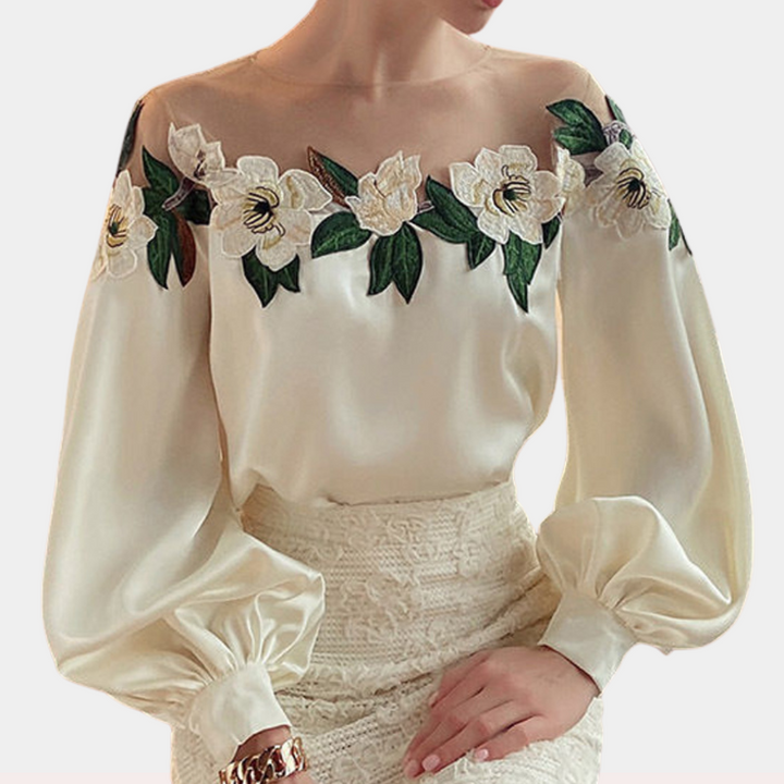 Floral Beige Ladies Blouse with Loose Fit – Elvira-S-State of Style