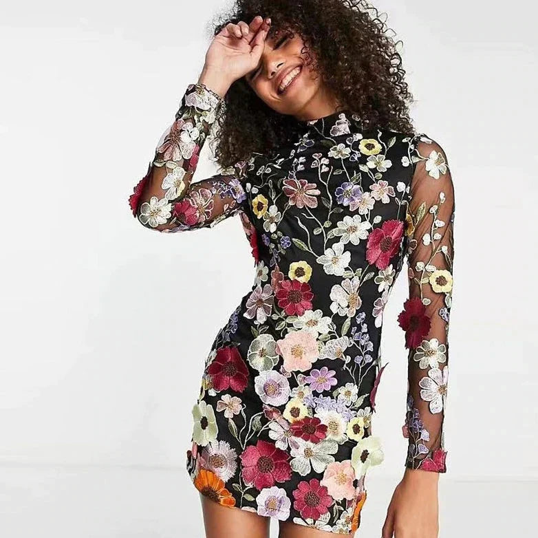 Cocktail dress | Floral print | Lace | Fitted