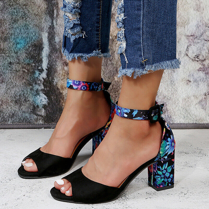 Floral High Heels with Ankle Straps - Marcella-Black-3-Nora Luxe