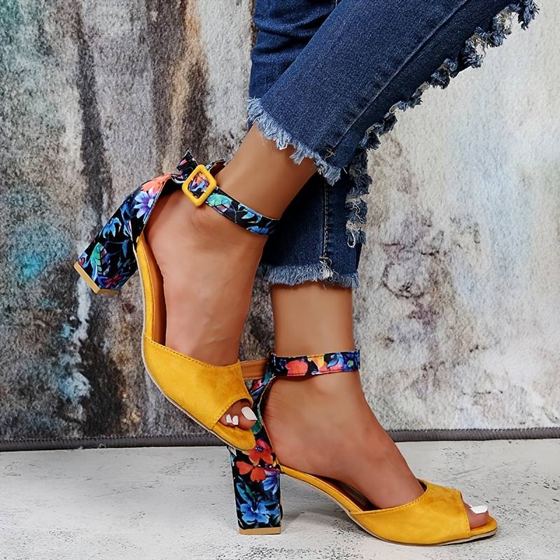 Floral High Heels with Ankle Straps - Marcella-Black-3-Nora Luxe