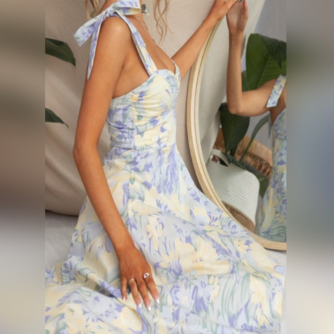 Floral Midi Dress in Lightweight Fabric – Alina-Blue-S-State of Style