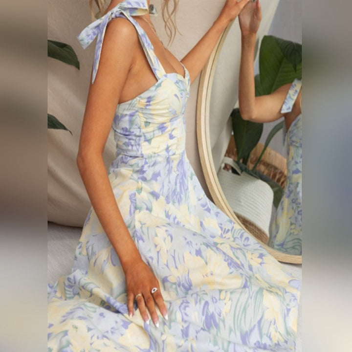 Floral Midi Dress in Lightweight Fabric – Alina-Blue-S-State of Style