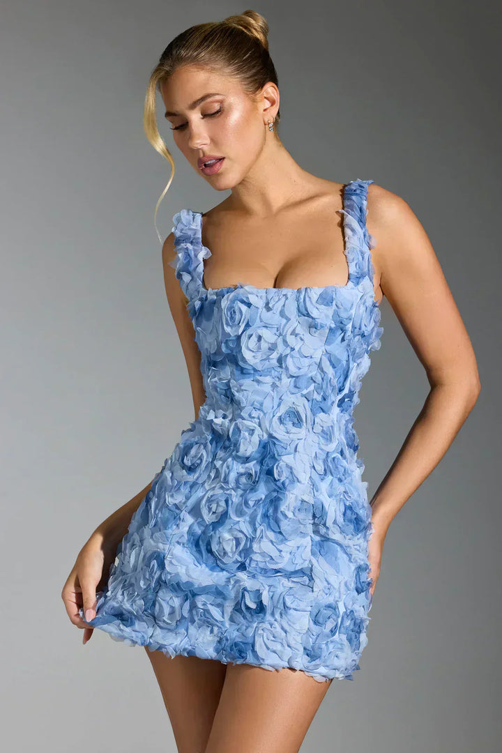 Flower Corset Mini Dress - Flower-Blue-XS-Nora Luxe