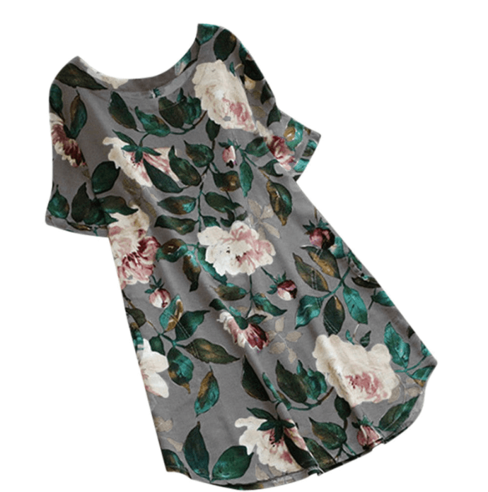 Flowered summer casual dress with short sleeves for women – Malina-White-S-Nora Luxe