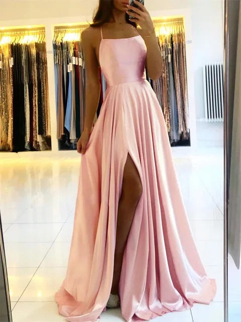 Flowing maxi dress with side slit - Sophie-Pink-S-Nora Luxe
