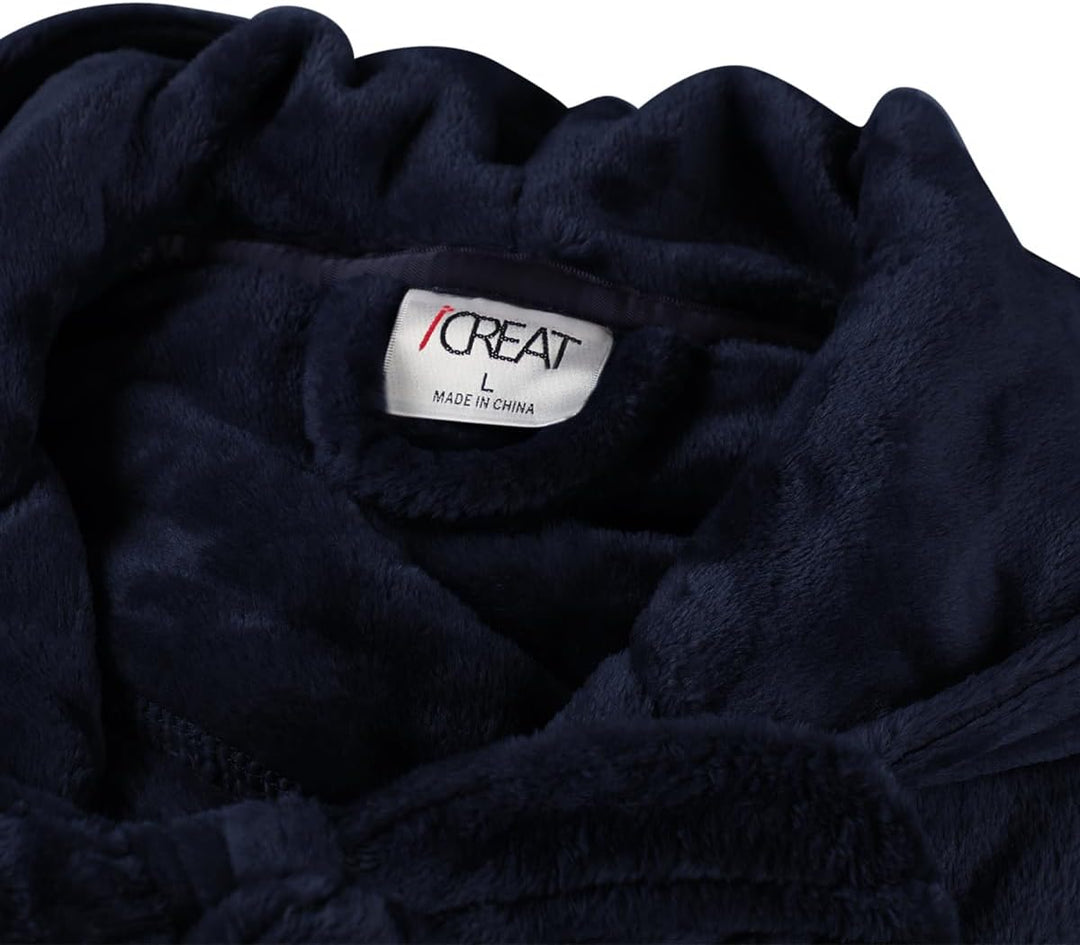 Fluffy Fleece Bathrobe with Hood - CozyFluff-Blue-M-Nora Luxe
